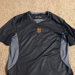 Nike Men's Black and Gray Tee with Orange Logo